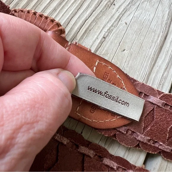 Fossil leather belt 3944231 size M woven brown british tan - Picture 3 of 5